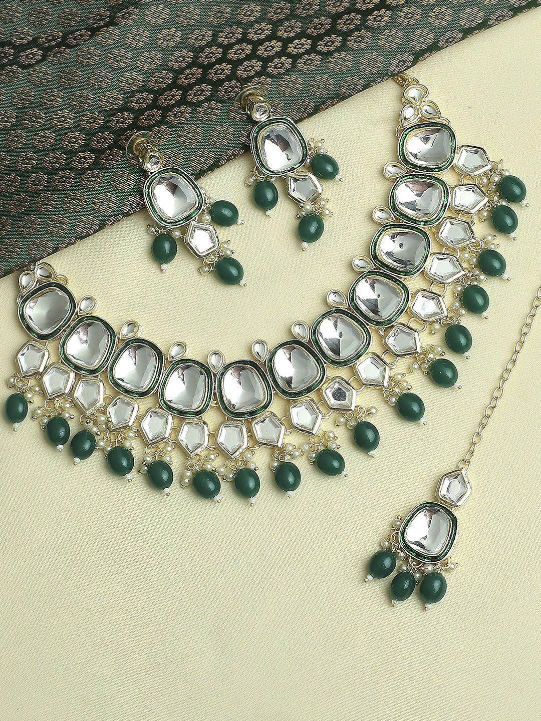 

House of Pataudi Kundan Stone Studded & Beaded Jewellery Set, Gold