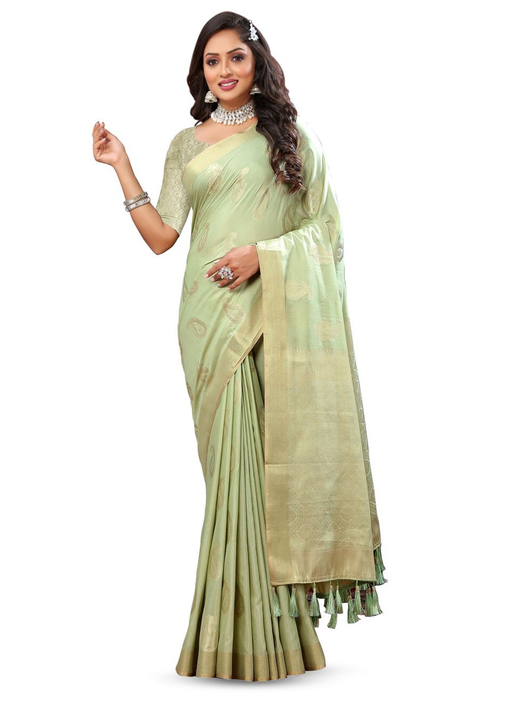 

MOKSHA DESIGNS Woven Design Zari Pure Silk Banarasi Saree, Green