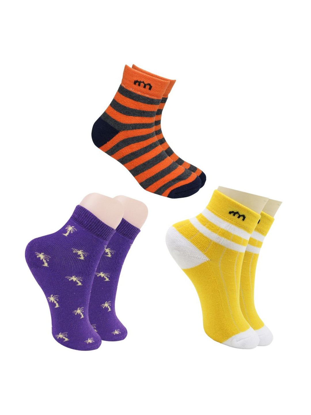 

BAESD Kids Pack Of 3 Patterned Ankle-Length Socks, Yellow