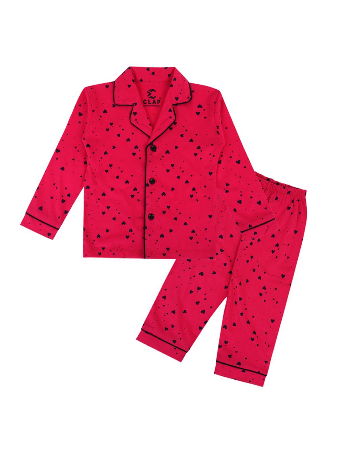 

CLAP Kids Printed Pure Cotton Night Suit, Red