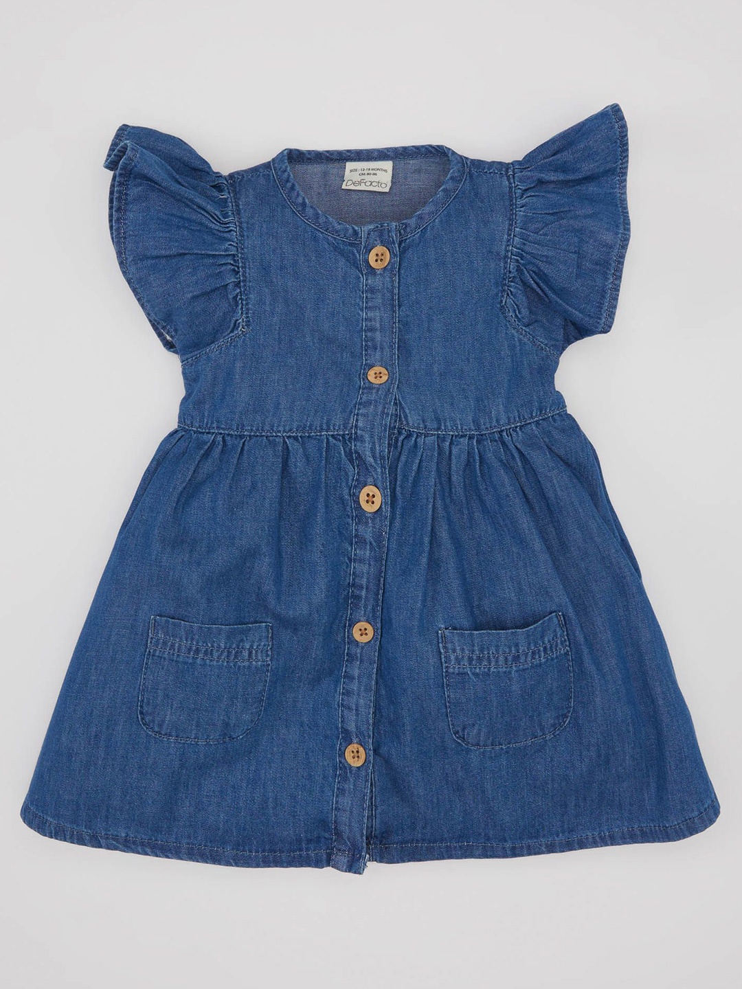 

DeFacto Girls Flutter Sleeve Fit & Flare Round Neck Dress, Blue