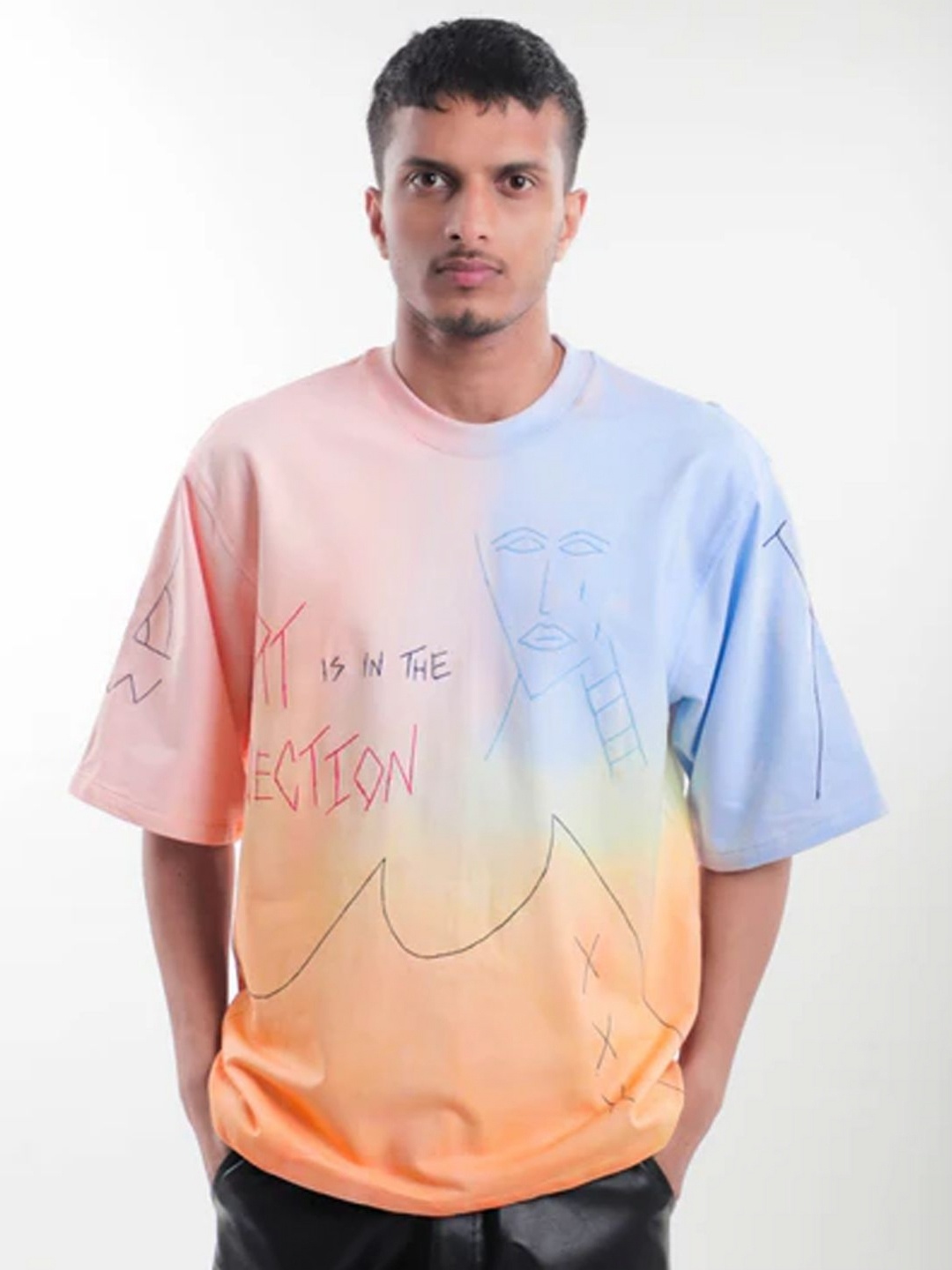 

TOFFLE Unisex Abstract Printed Oversized T-shirt, Peach