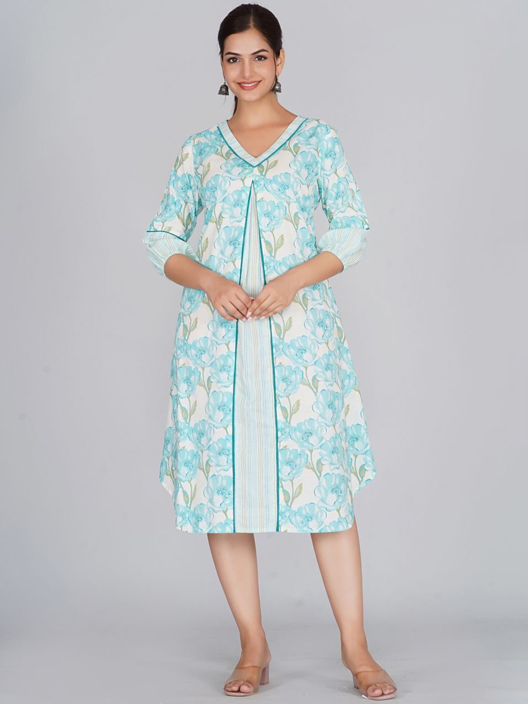 

Neemiya Floral Cotton Ethnic Dresses, Turquoise blue
