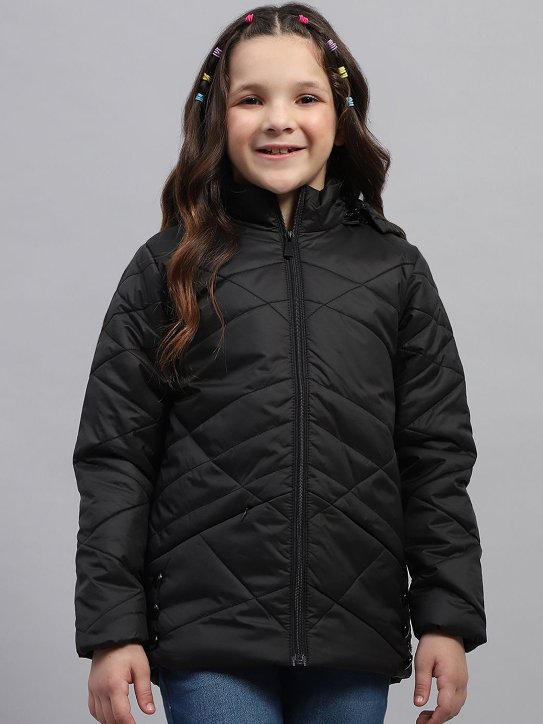 

Monte Carlo Girls Solid Hooded Padded Jacket, Black