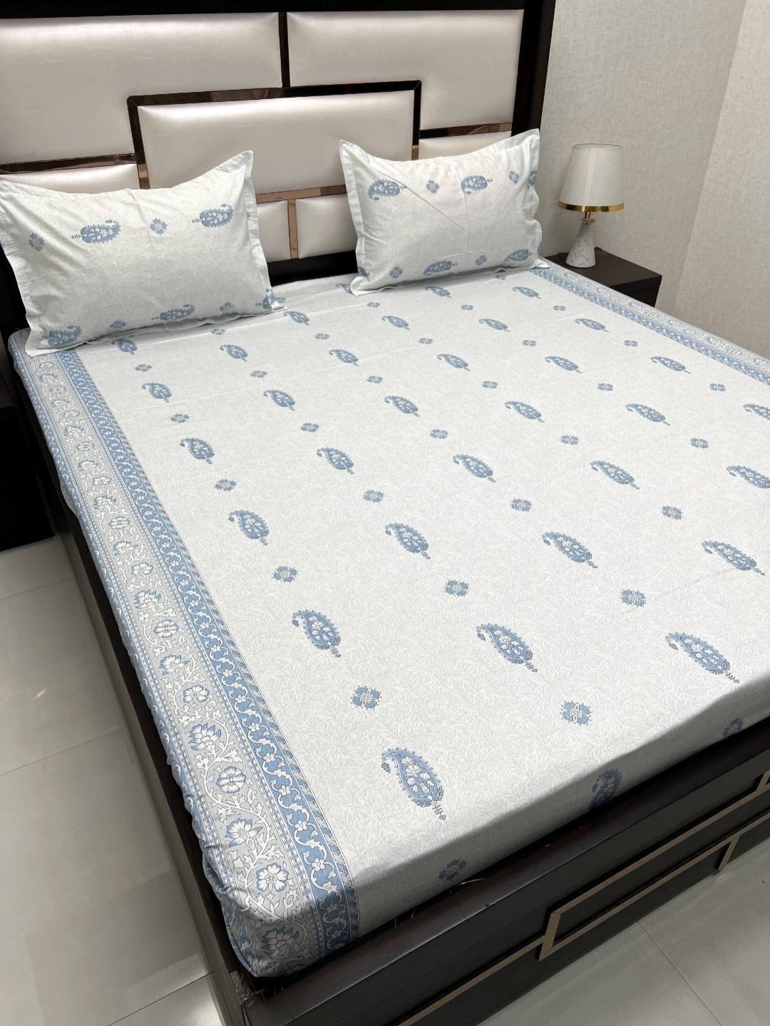 

Pure Decor Royal Passion Blue Ethnic 300 TC Pure Cotton Queen Bedsheet & 2 Pillow Covers
