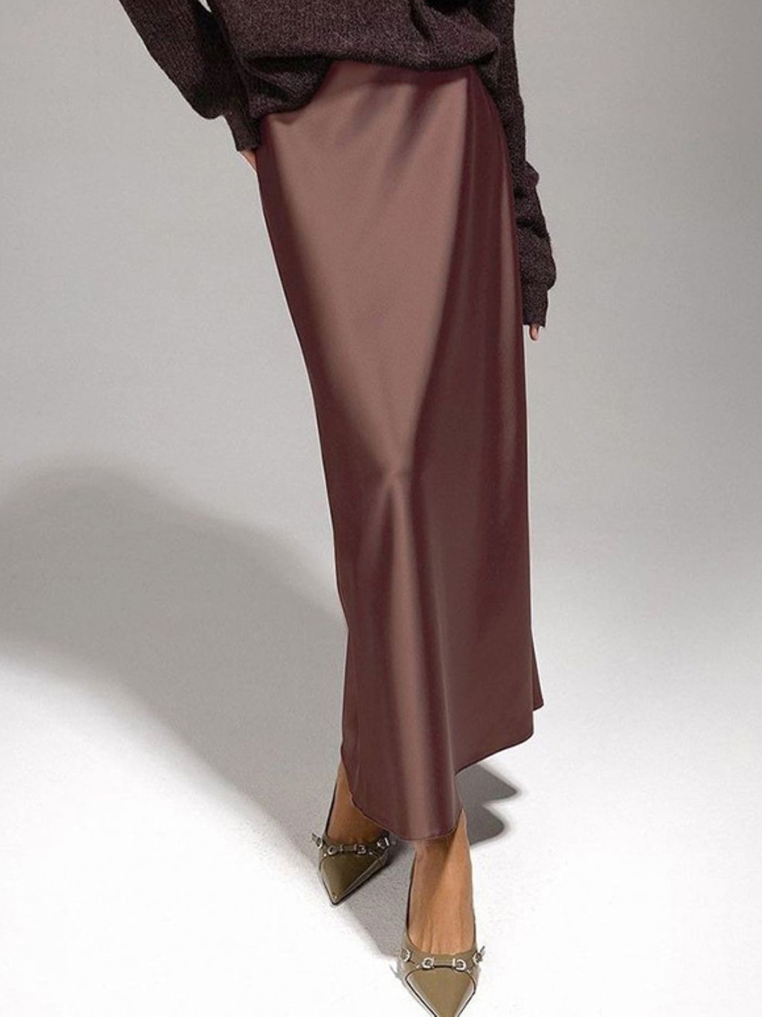 

KPOP Women Solid Straight Maxi Slip-On Skirt, Brown