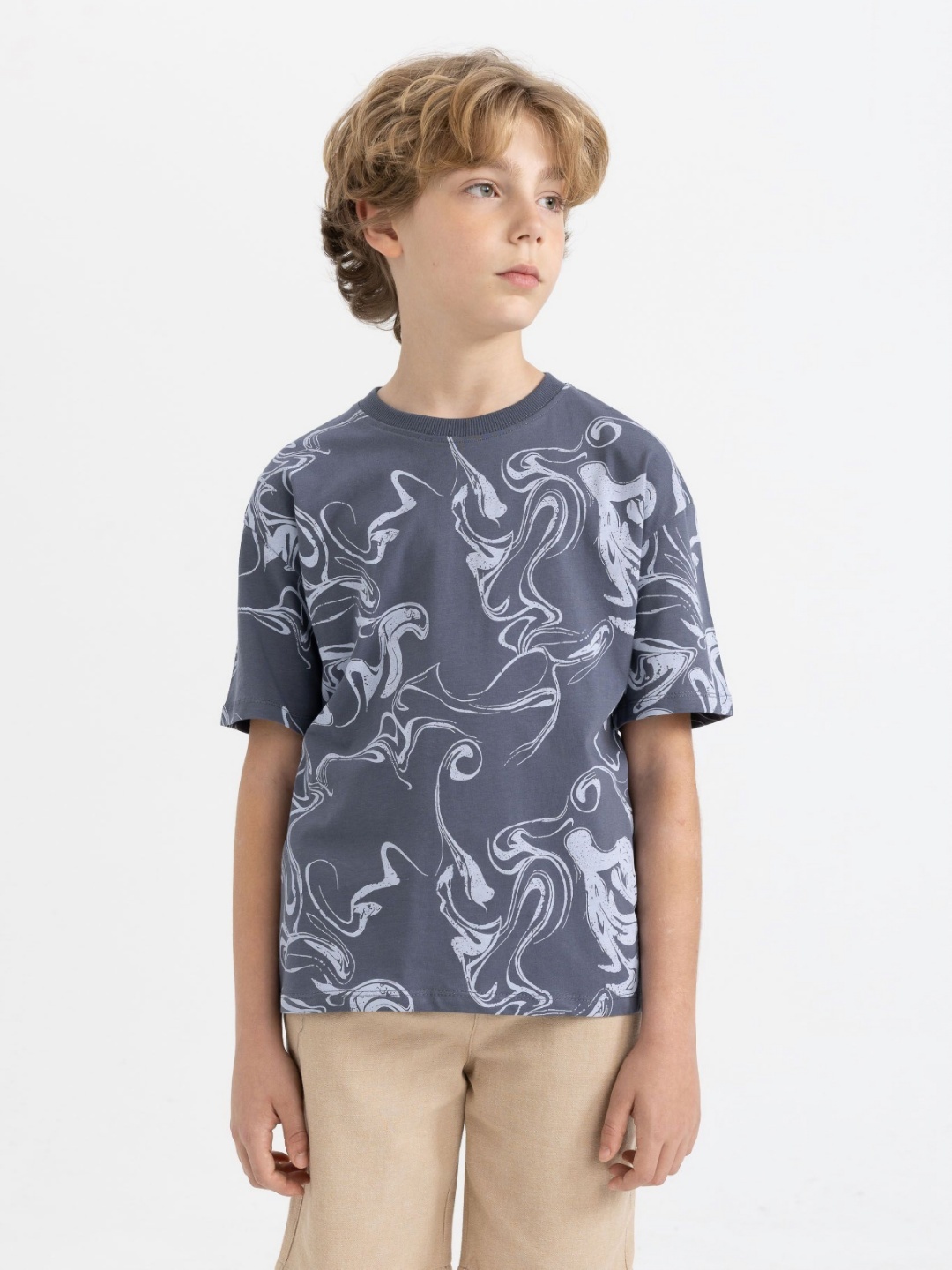 

DeFacto Boys Abstract Printed Round Neck Cotton T-shirt, Grey