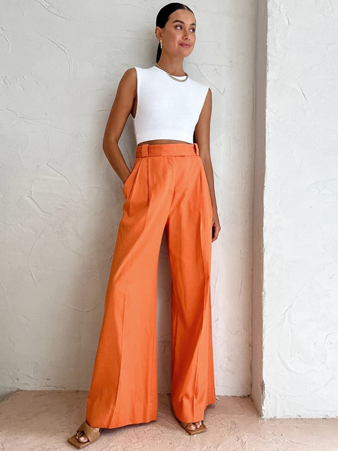 

KPOP Women Original Solid Regular Fit Cotton Casual Trouser, Orange