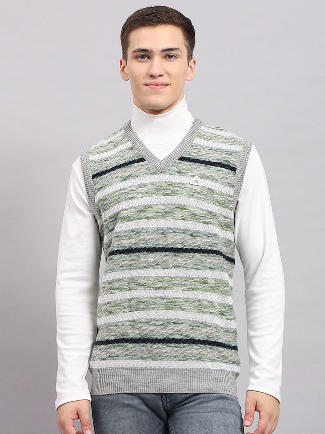

Monte Carlo Men Striped Woollen Pullover, White