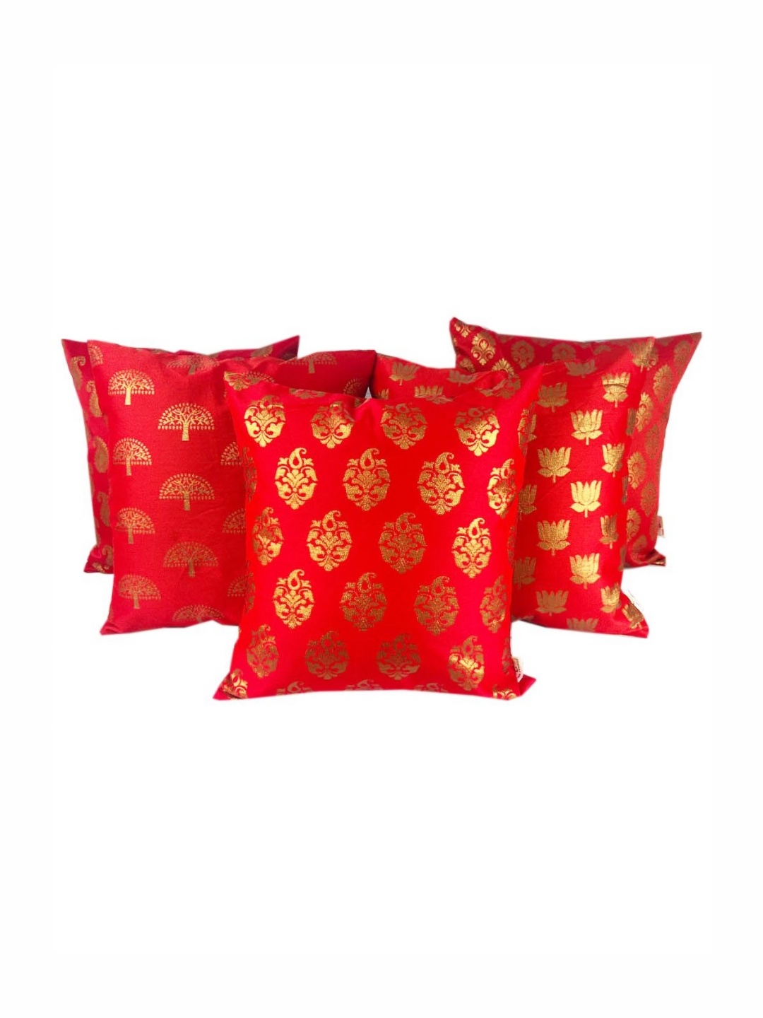 

Pink Parrot Red 5 Pieces Ethnic Motifs Printed Jacquard Square Cushion Covers