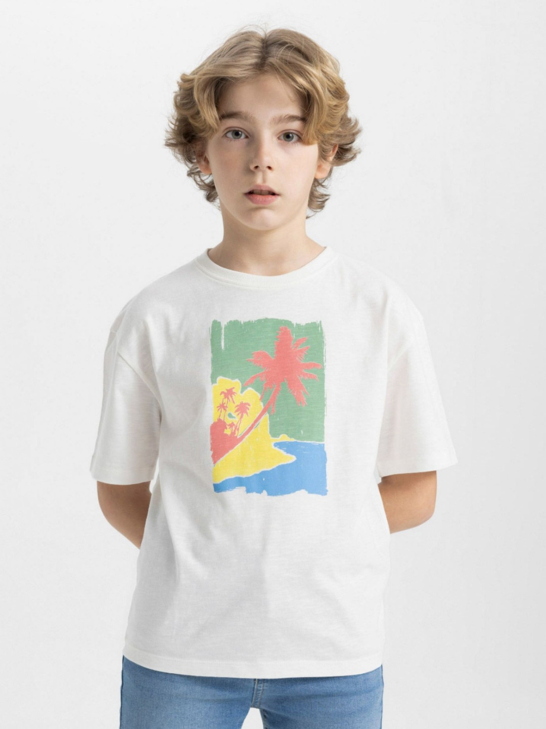 

DeFacto Boys Typography Printed Applique T-shirt, Na