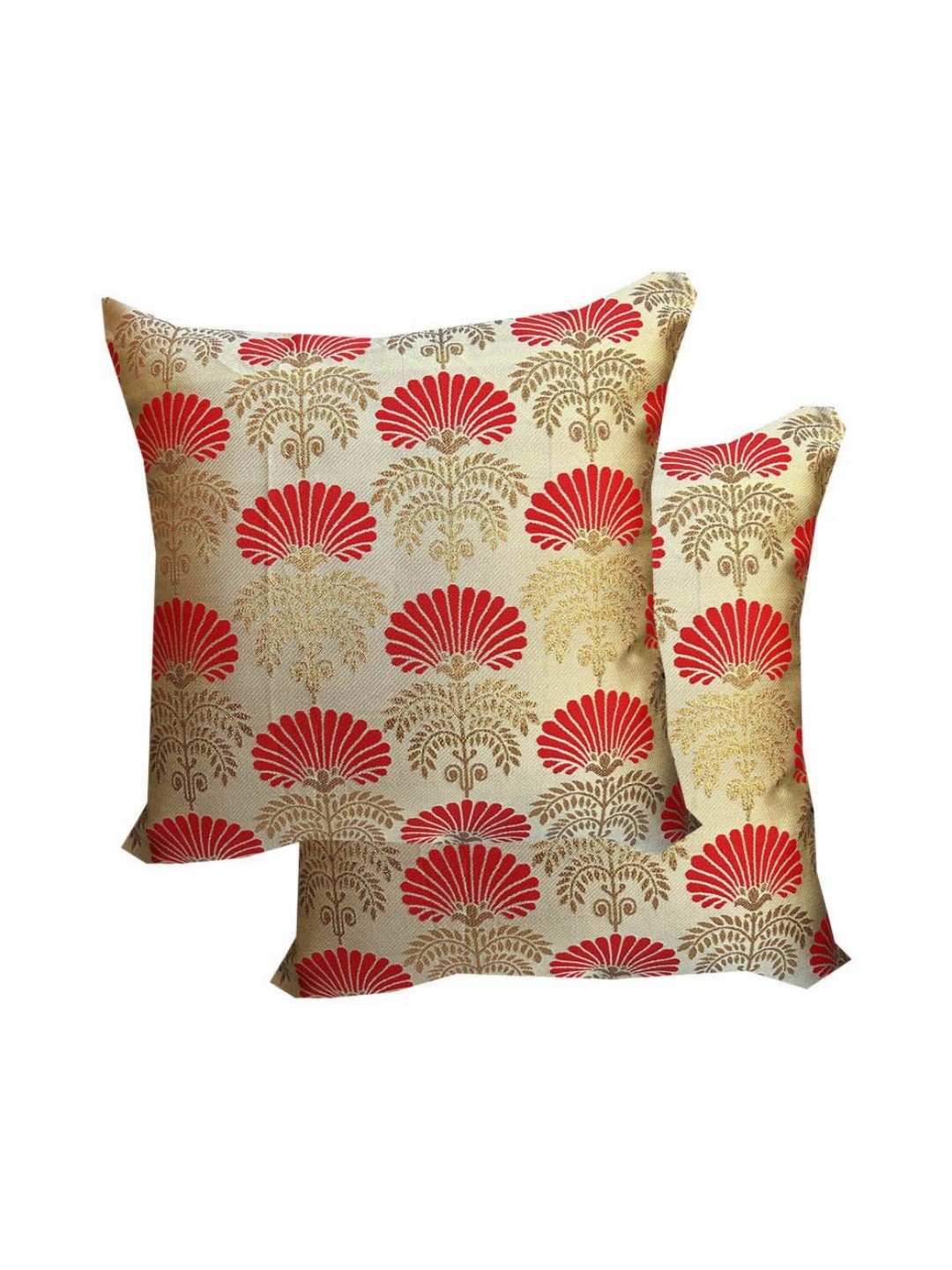 

Pink Parrot Gold Toned & Red 2 Pieces Floral Printed Square Cushion Covers