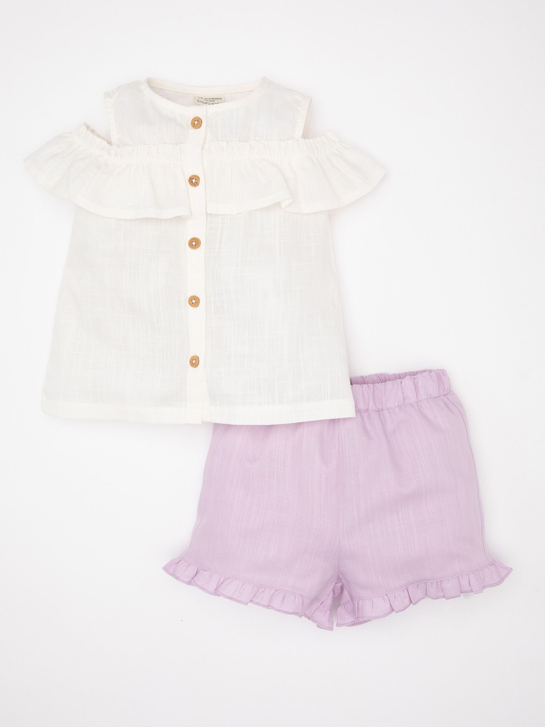 

DeFacto Girls Pure Cotton Shirt with Shorts, White