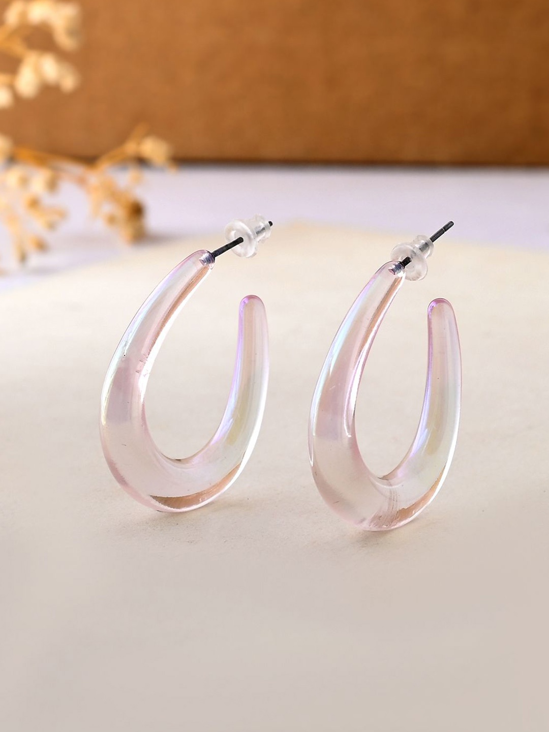 

Voylla Quirky Chunky Half Hoop Earrings, Pink
