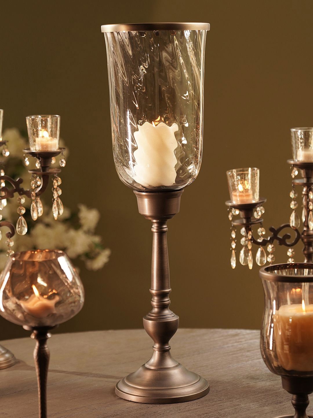 

Pure Home and Living Brown Antique Glass Candle Holder With Base