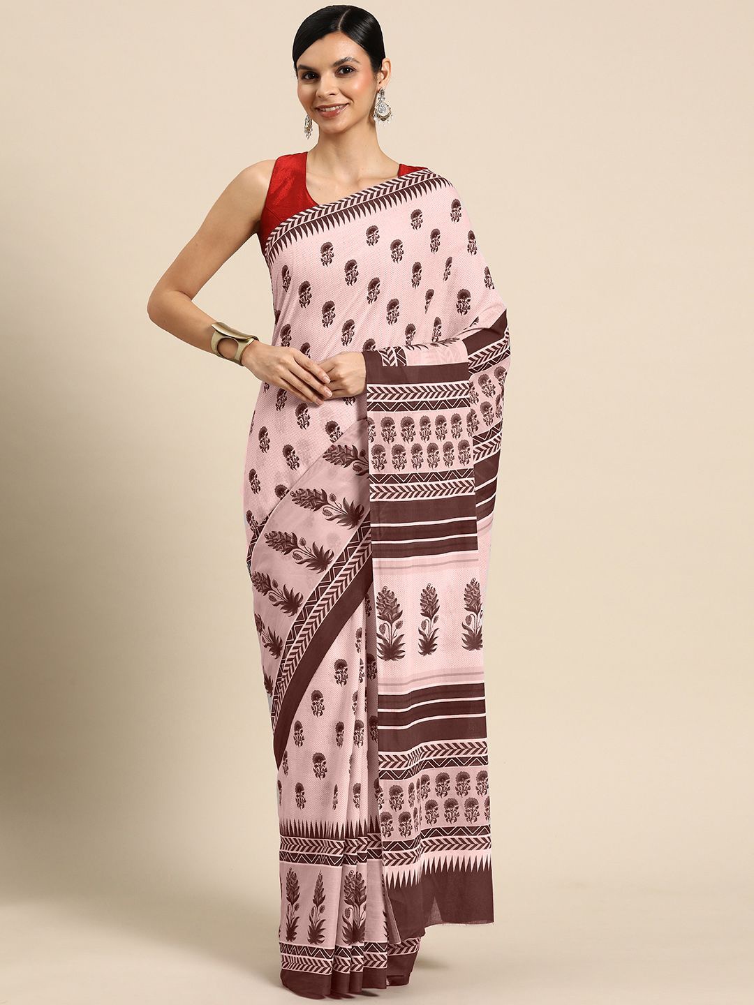 

BUTA BUTI Floral Printed Pure Cotton Saree, Mauve