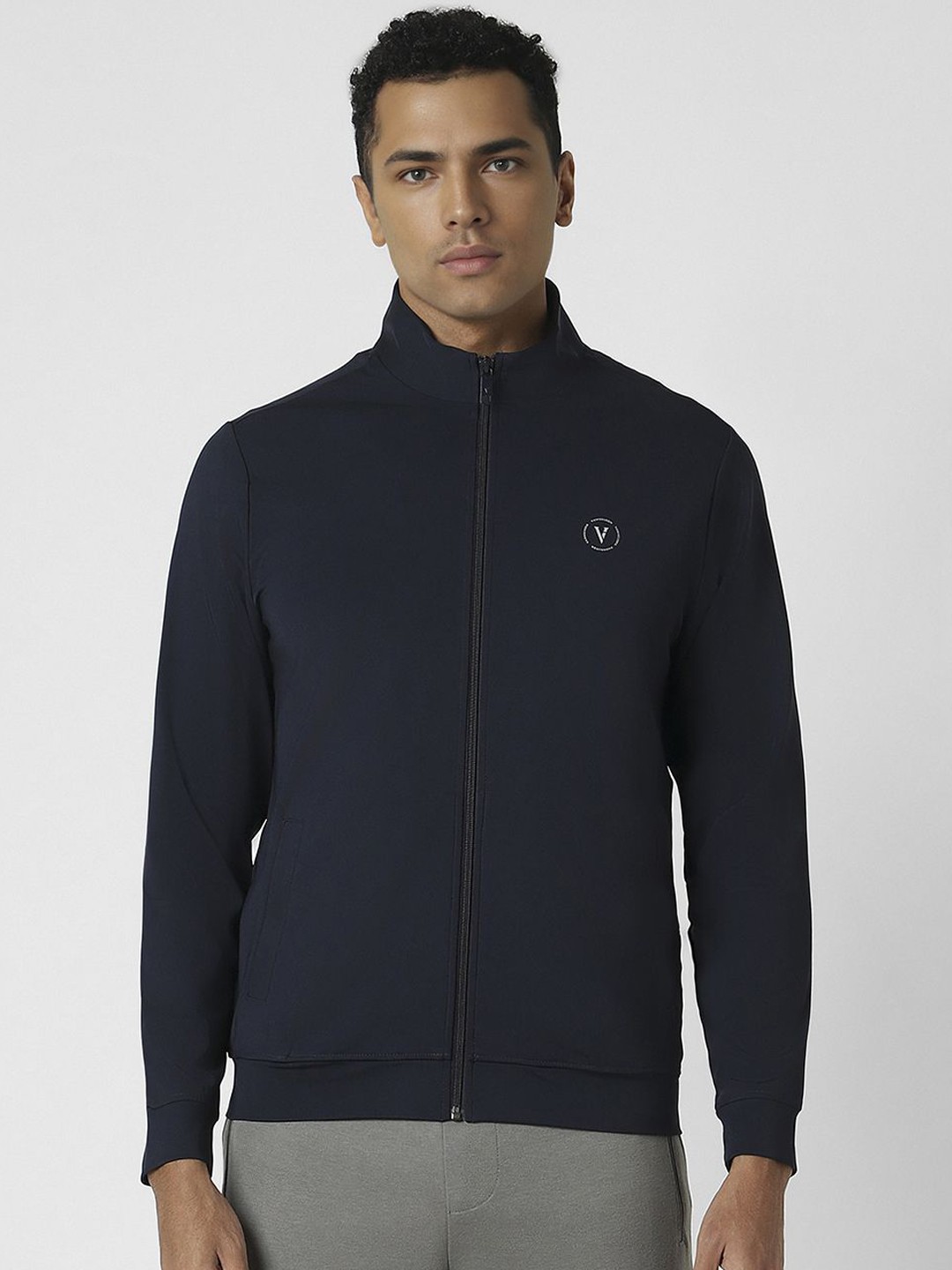

Van Heusen Flex Men Solid Open Front Jacket, Navy blue