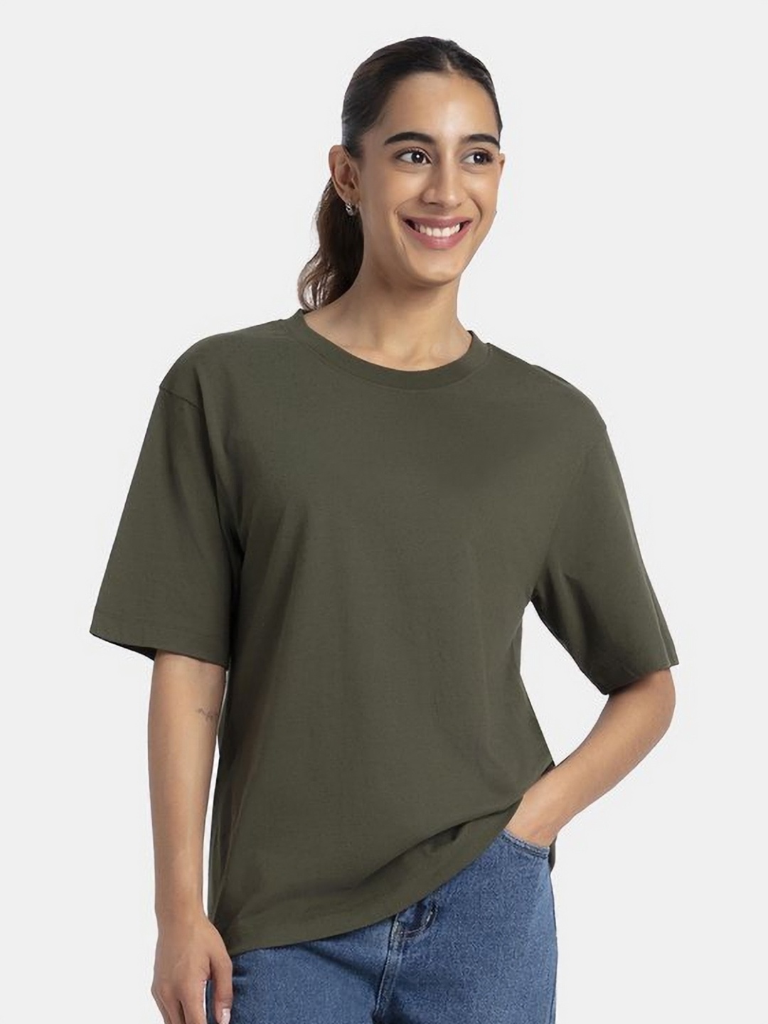 

Jockey Super Combed Cotton Solid Oversized T-shirt with Drop Shoulder Styling -A156, Green