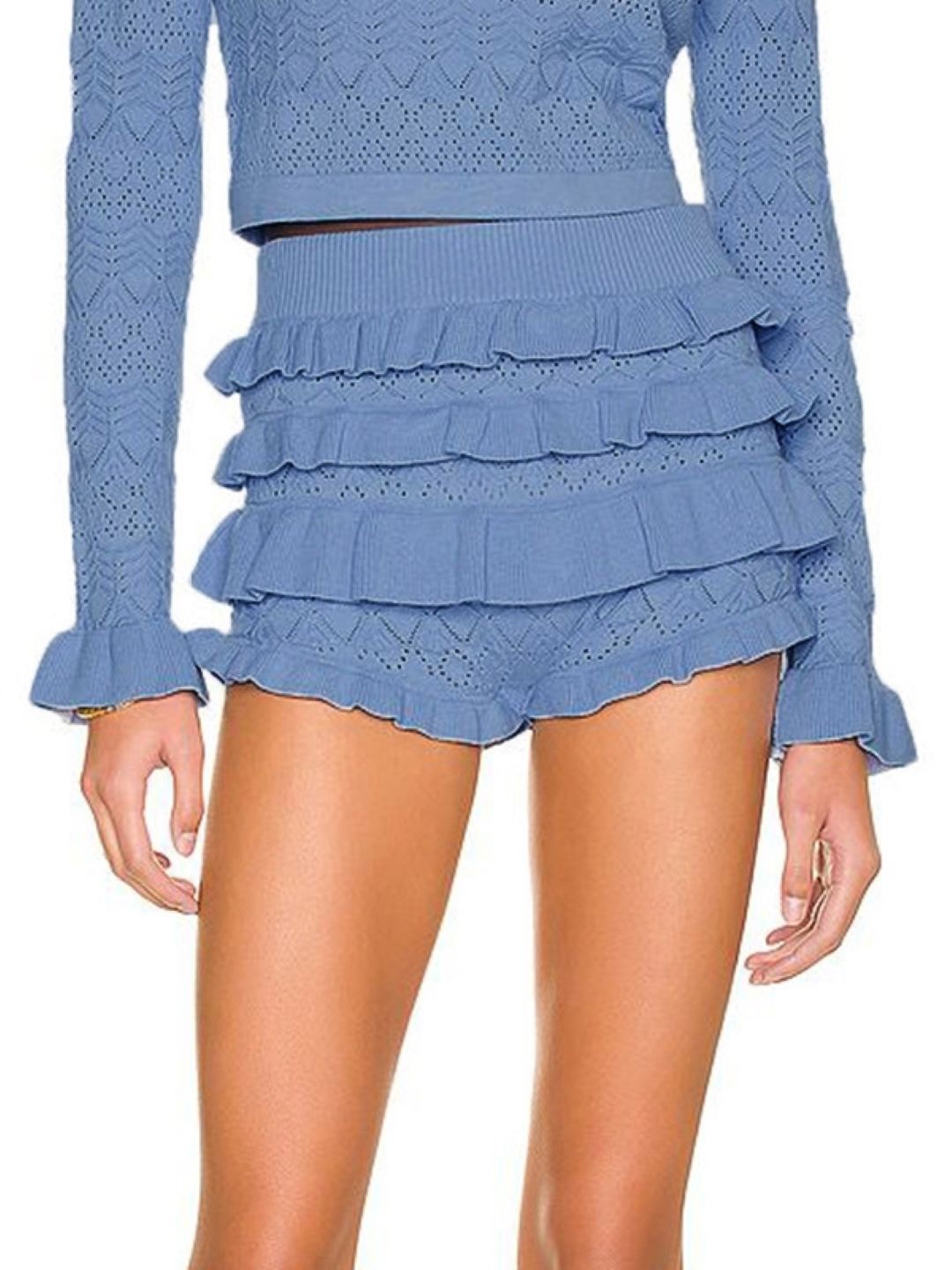 

KPOP Women Self Design Above Knee Regular Fit Mid-Rise Slip-On Shorts, Blue