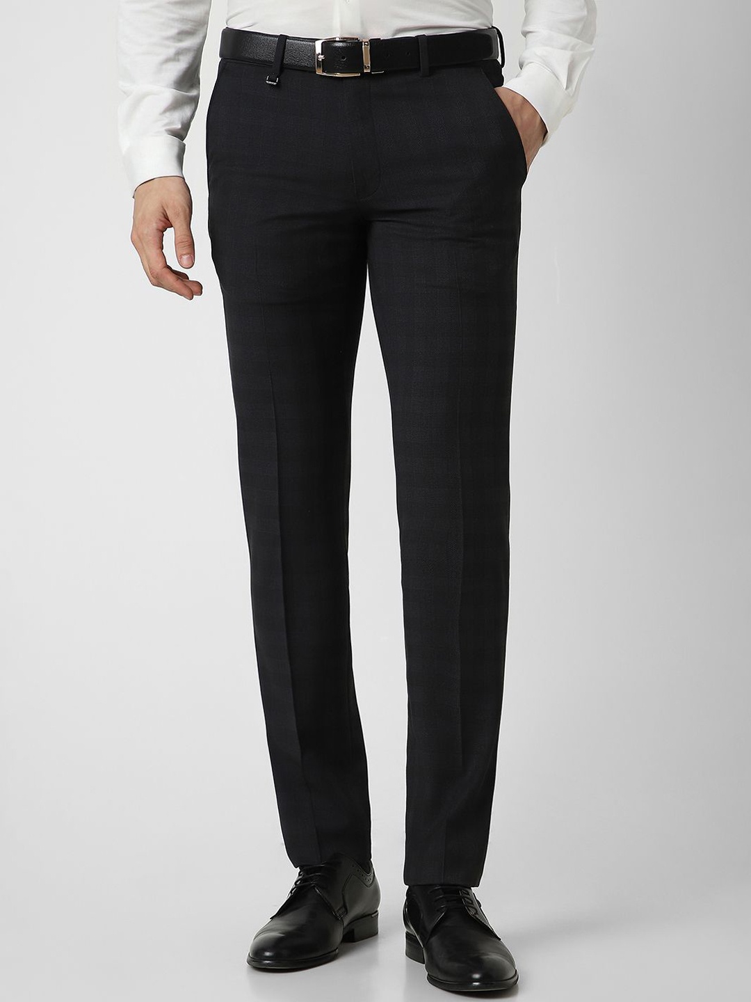 

Van Heusen Men Checked Slim Fit Formal Trousers, Charcoal