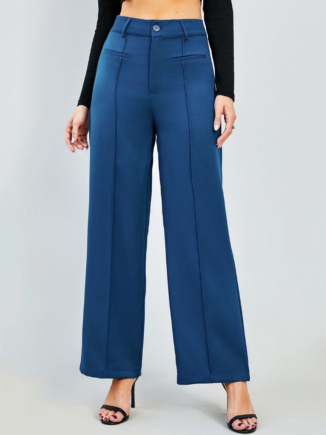 

KPOP Women Solid Regular Fit Original Trousers, Blue