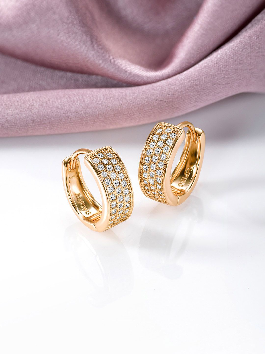 

Peora Gold-Plated Cubic Zirconia Studded Contemporary Hoop Earrings