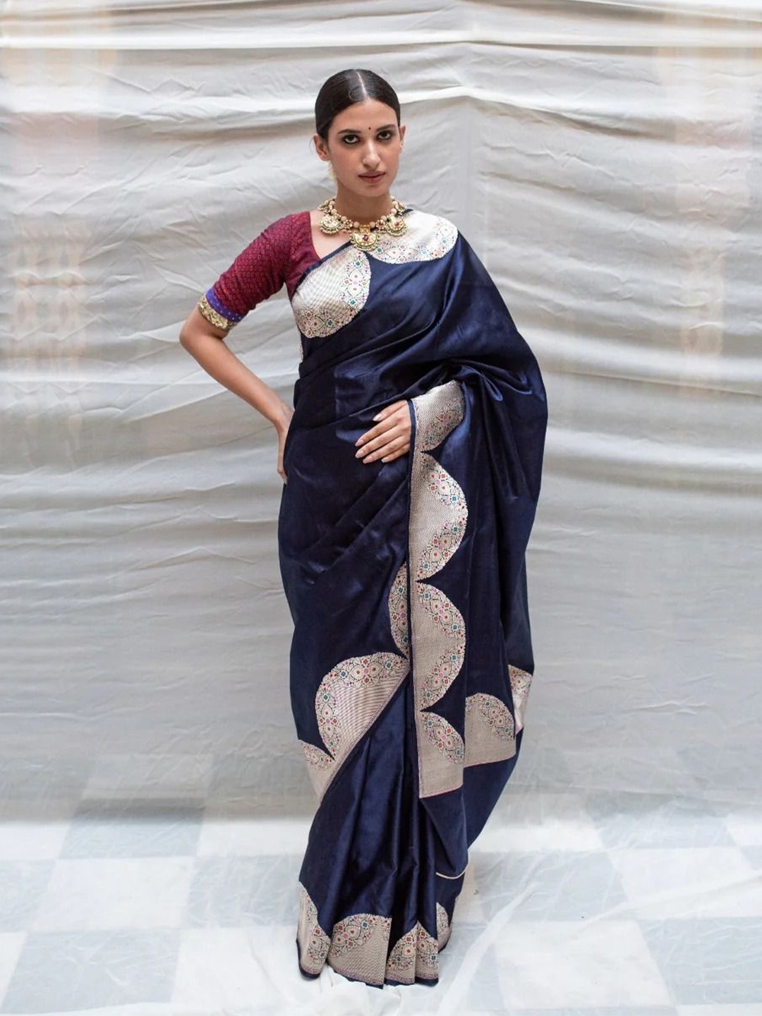 

Kriyansh Zari Silk Blend Designer Banarasi Saree, Blue