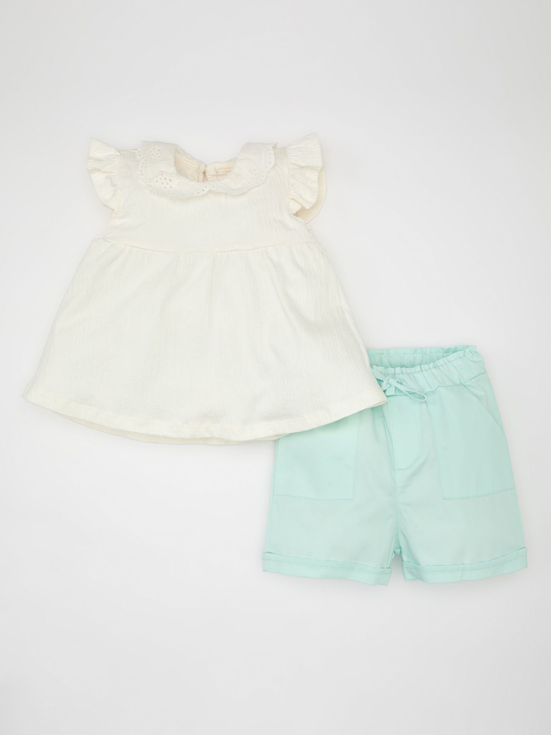 

DeFacto Girls Round Neck Pure Cotton Tunic with Shorts, Cream