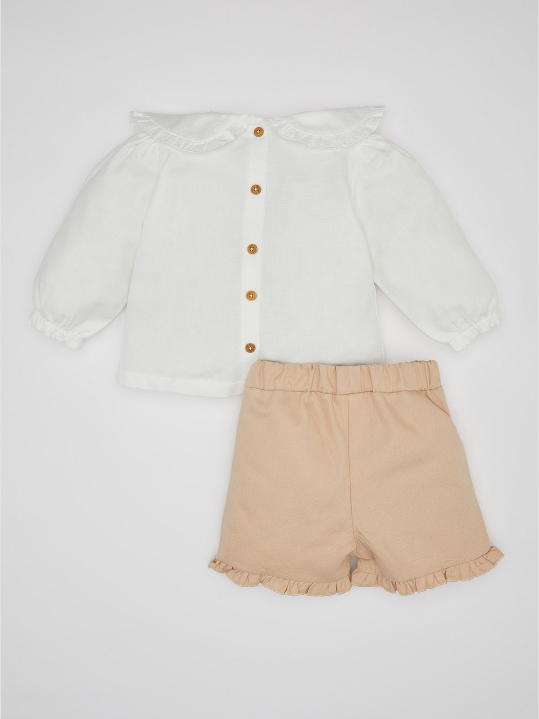 

DeFacto Girls Peter Pan Collar Pure Cotton Top with Shorts, White