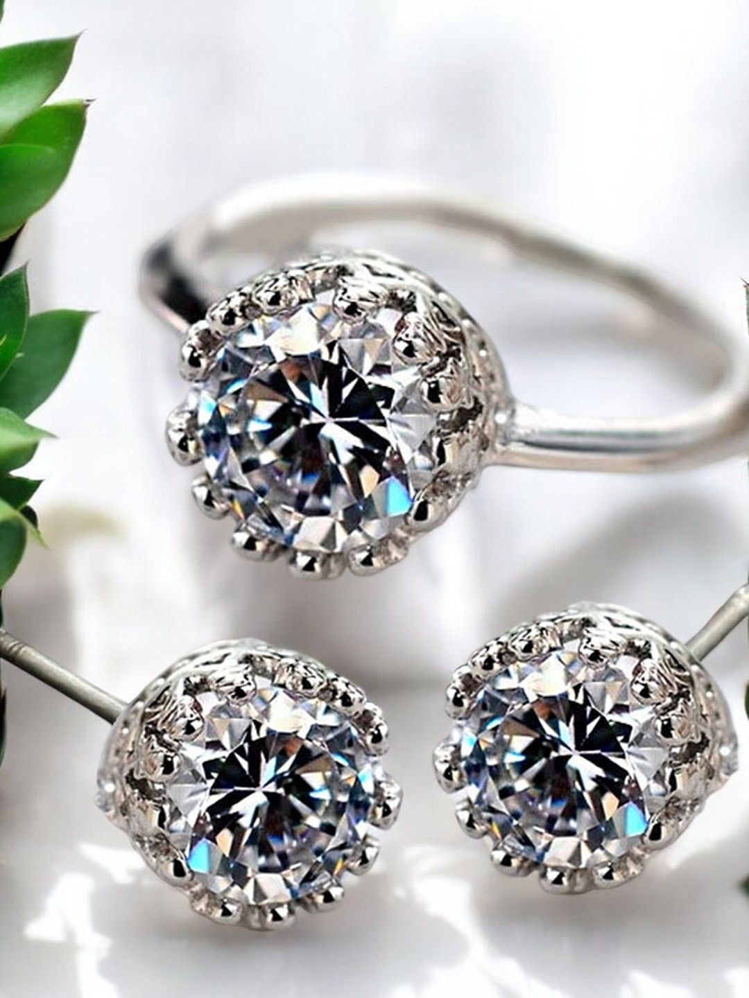 

fabula Cubic Zirconia Stone-Studded Earrings & Ring Set, Silver