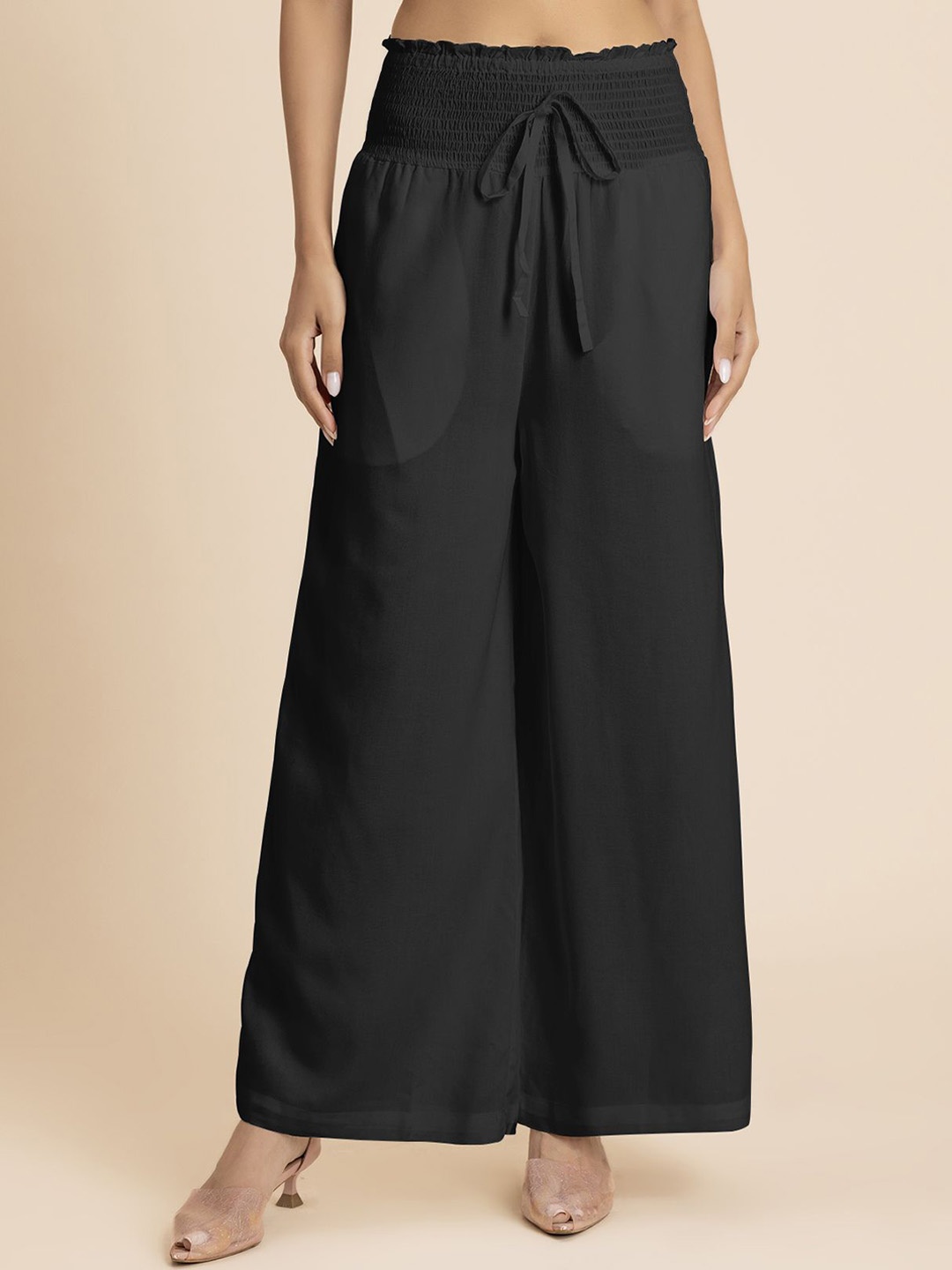 

Moomaya Women Solid Loose Fit Palazzo Pant, Black