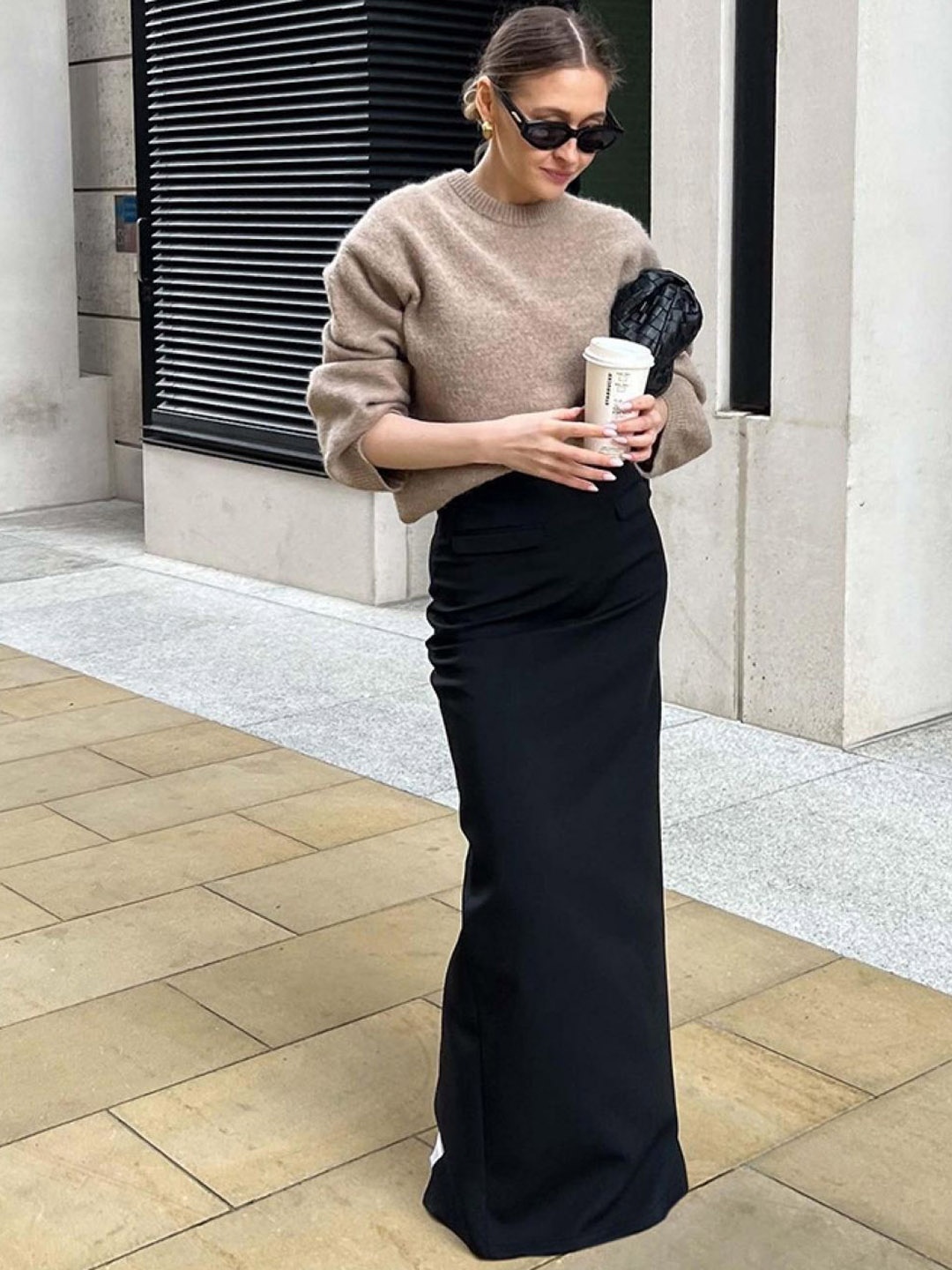 

KPOP Straight Maxi Slip-On Solid Skirt, Black