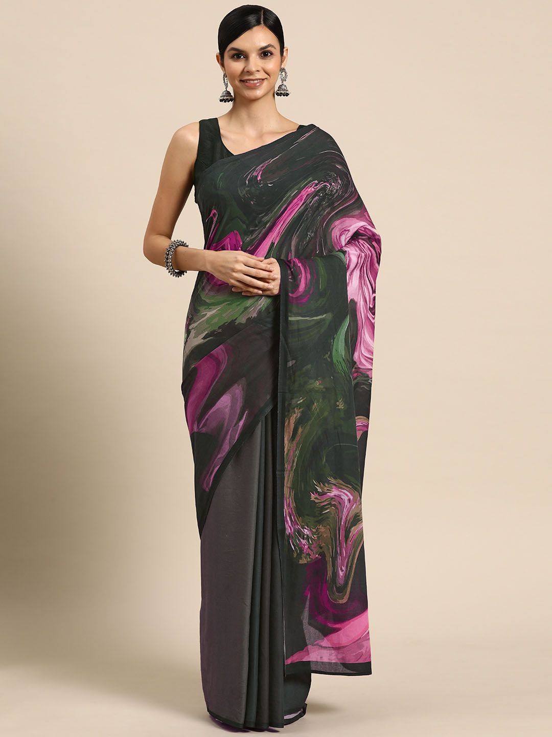 

BUTA BUTI Abstract Printed Pure Cotton Saree, Black