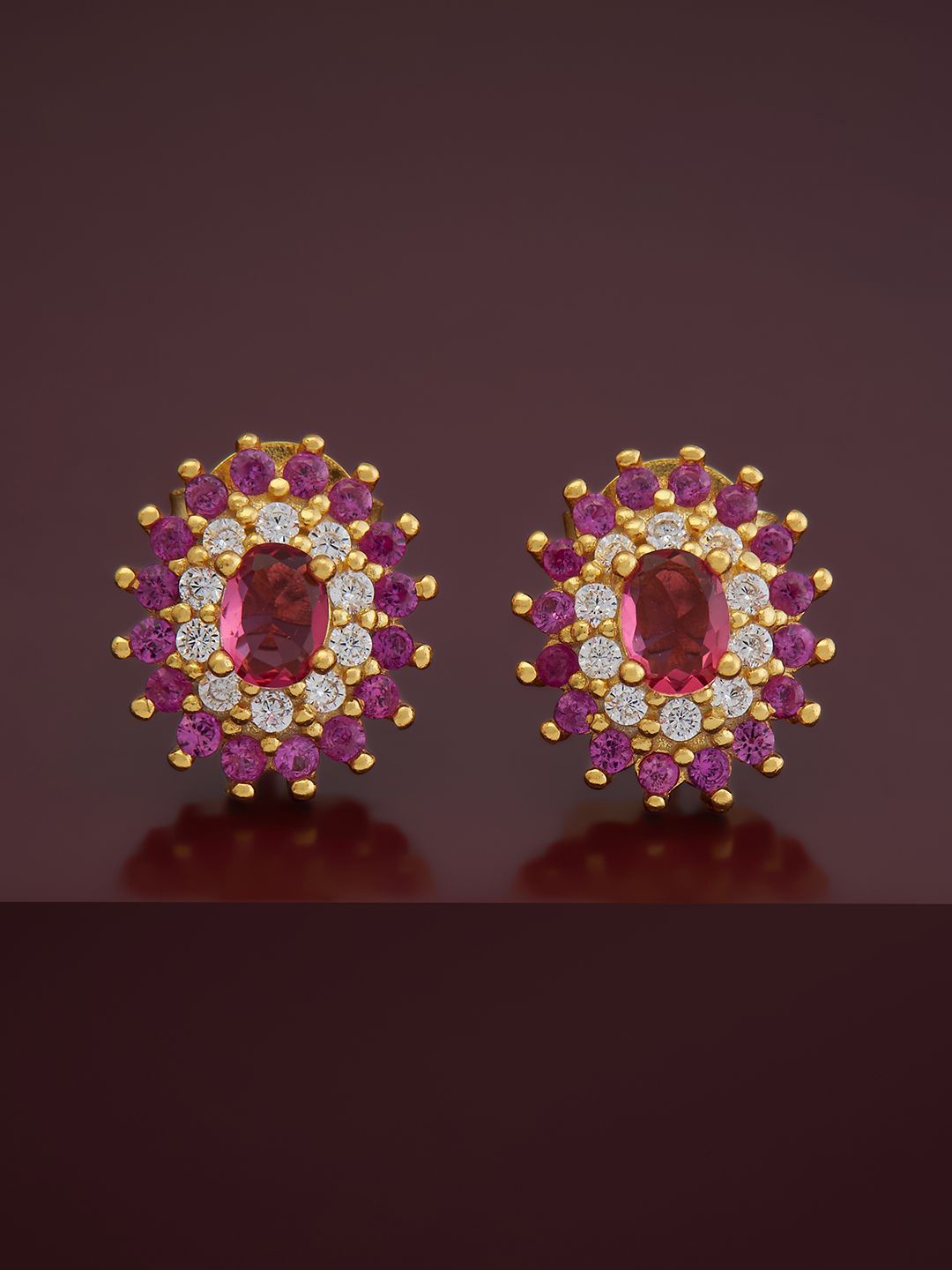

Kushal's Fashion Jewellery Gold-Plated 92.5 Pure Silver CZ Circular Studs, Red