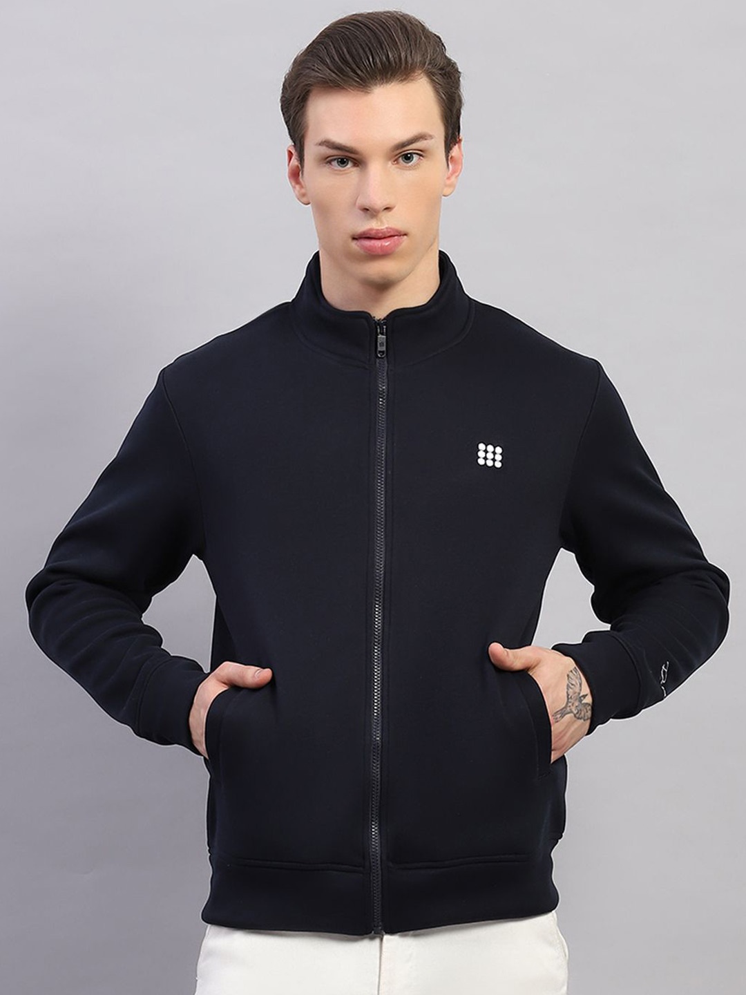 

rock.it Men Mock Collar Solid Sweatshirt, Navy blue