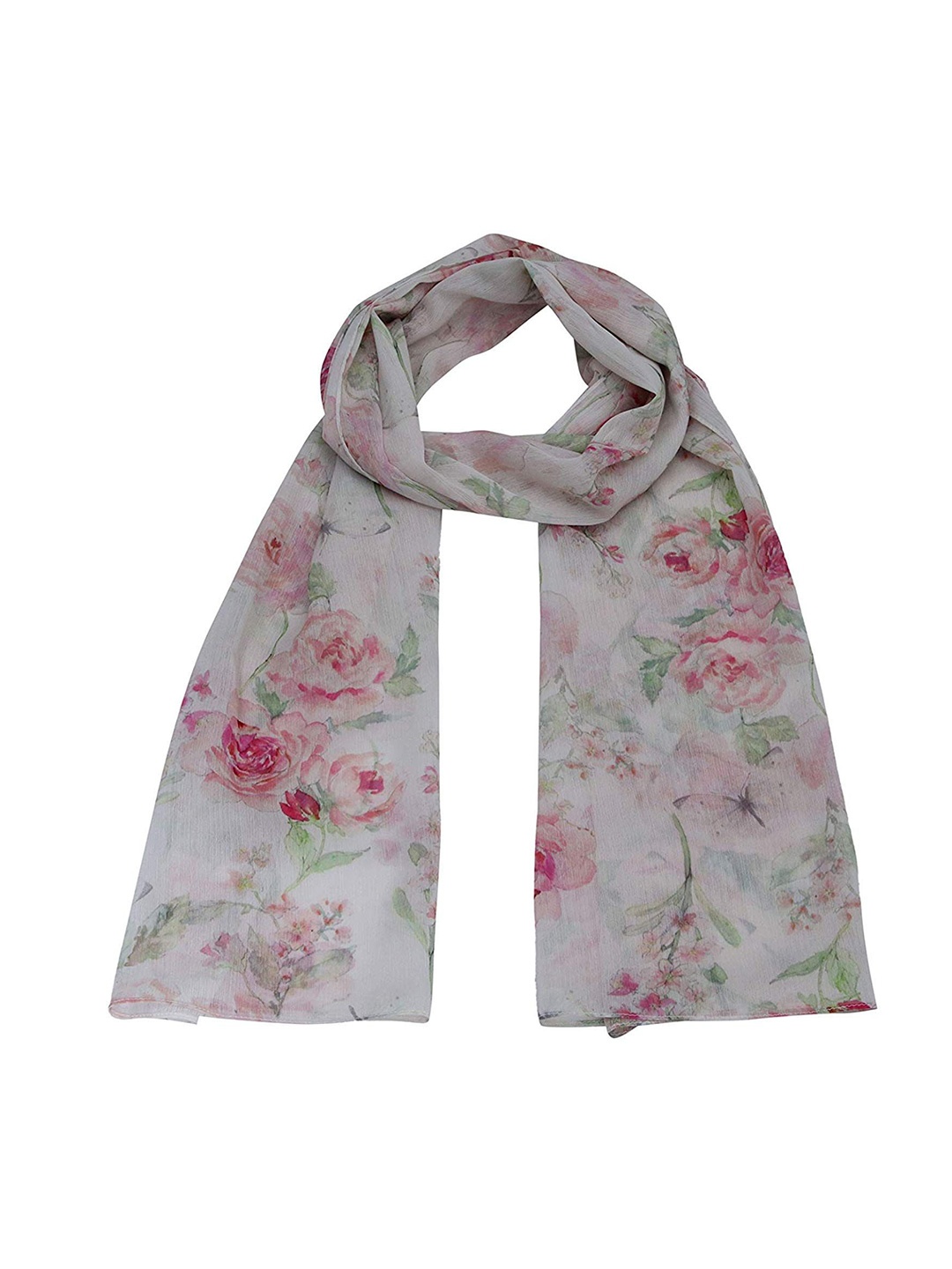 

Annus Creation Women Floral Printed Chiffon Scarf, Off white