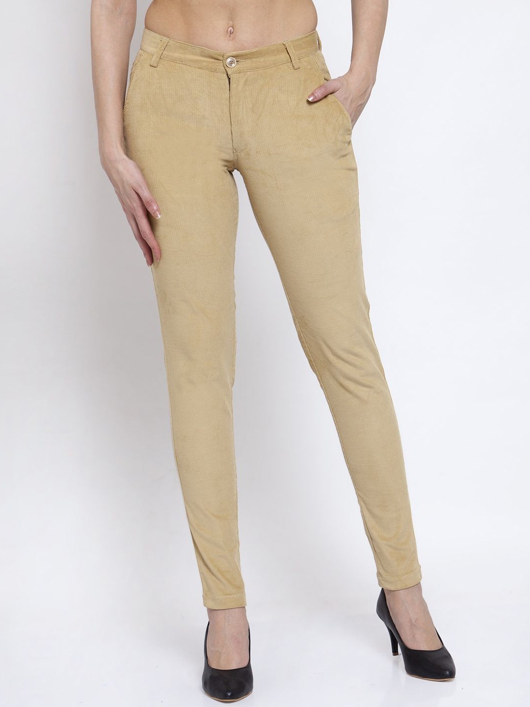 

KLOTTHE Mid-Rise Slim Fit Cotrise Trousers, Beige