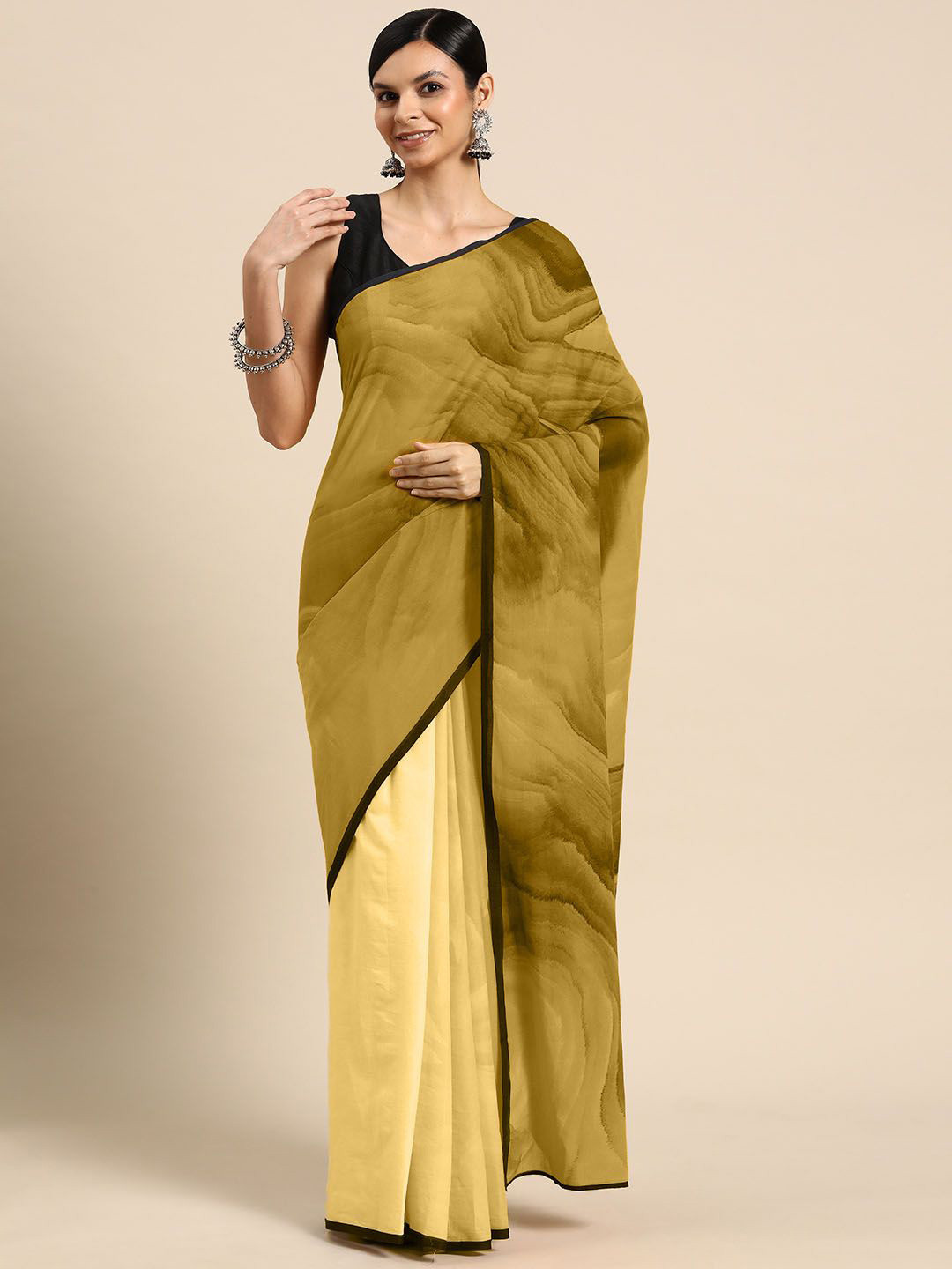 

BUTA BUTI Abstract Printed Pure Cotton Saree, Yellow