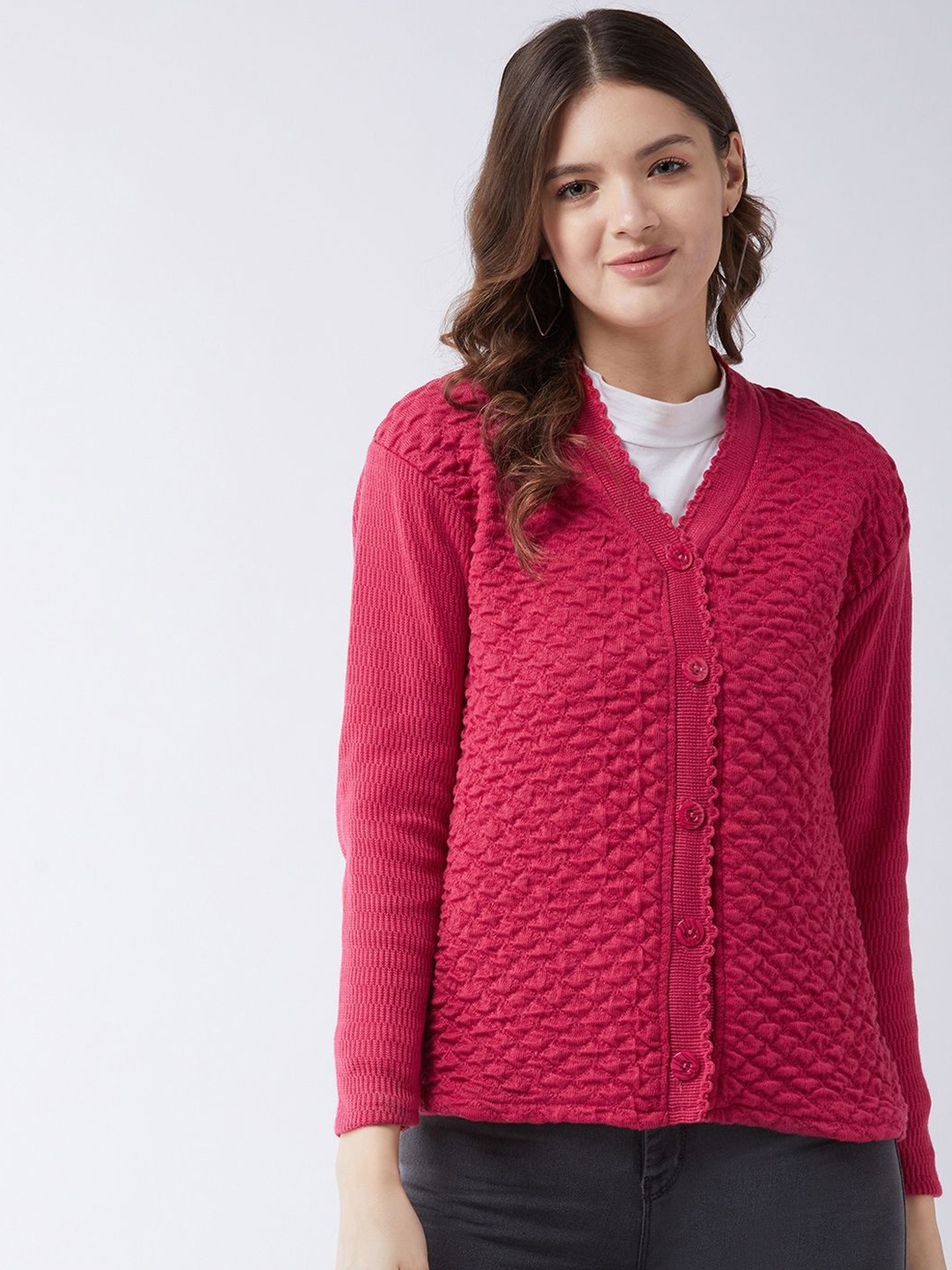 

PIVL Women Self Design Cardigan, Pink