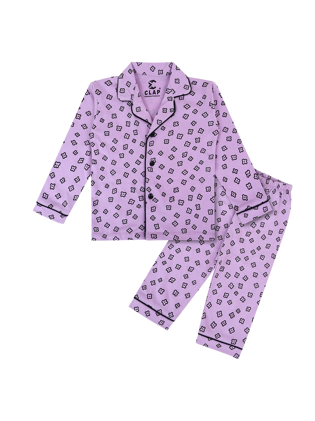 

CLAP Kids Printed Pure Cotton Night Suit, Purple