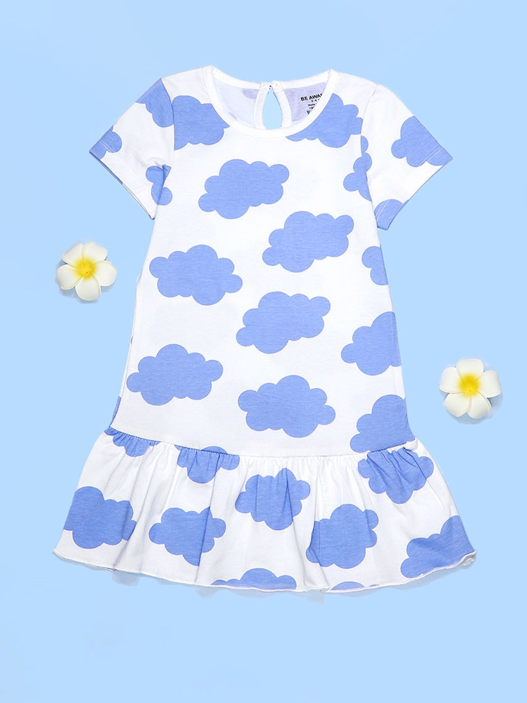 

BE AWARA Girls Printed Cotton Drop-Waist Dress, White