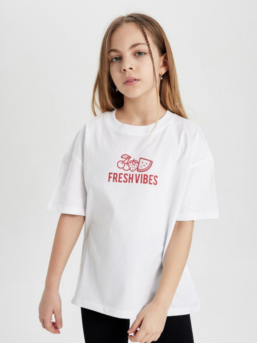

DeFacto Girls Typography Printed Round Neck Cotton T-shirt, White