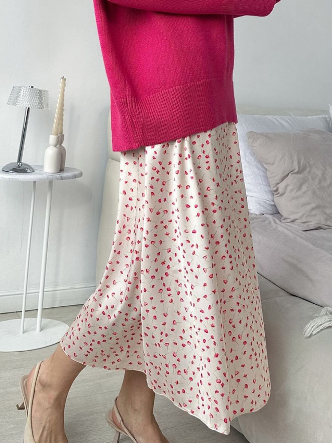 

KPOP Printed A-Line Maxi Slip-On Skirt, Pink