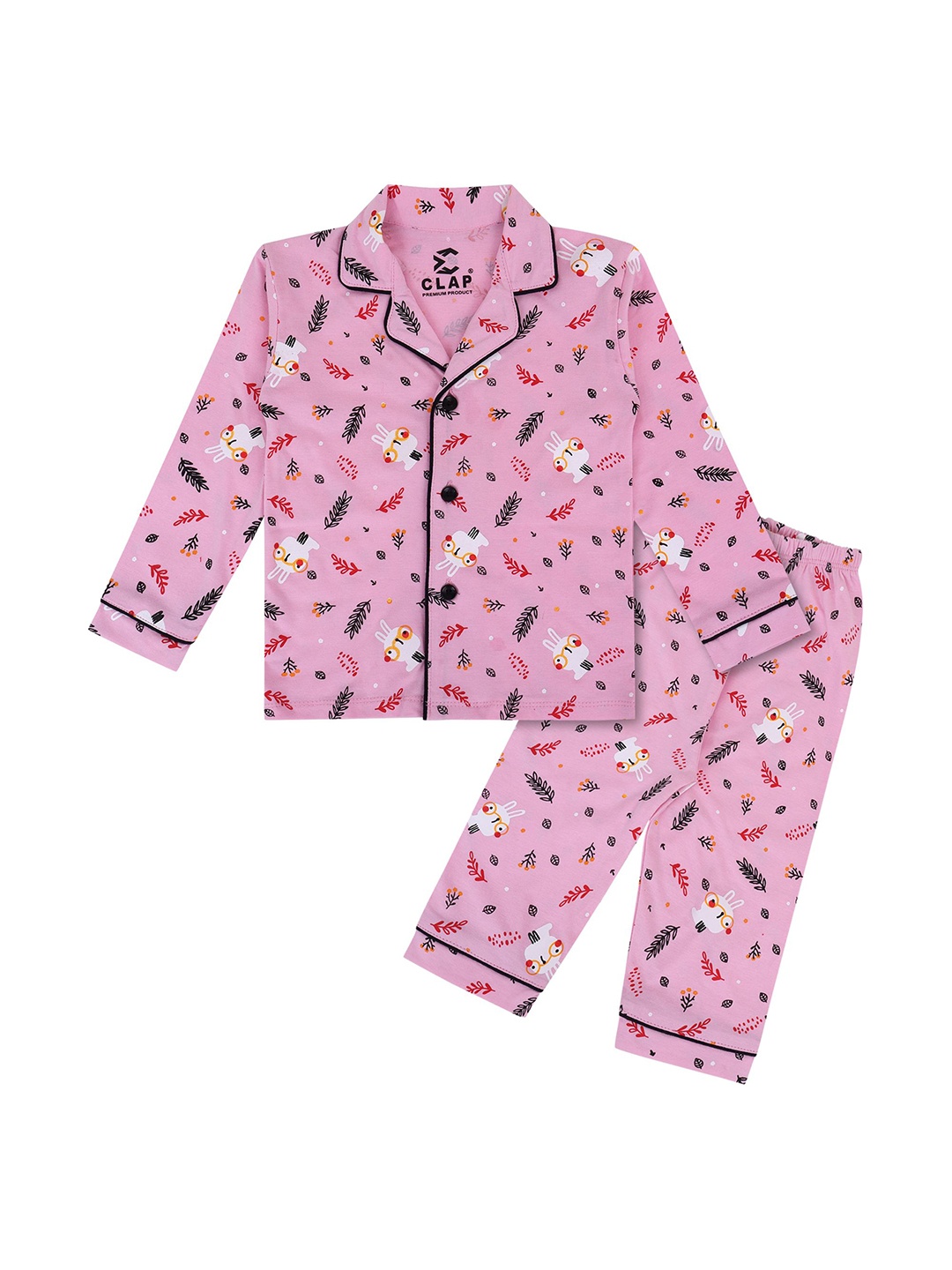 

CLAP Kids Printed Pure Cotton Night Suit, Pink