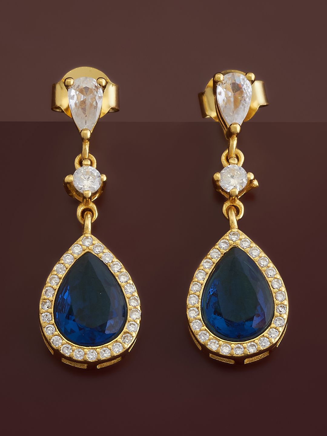 

Kushal's Fashion Jewellery 92.5 Pure Silver Teardrop Shaped Drop Earrings, Blue