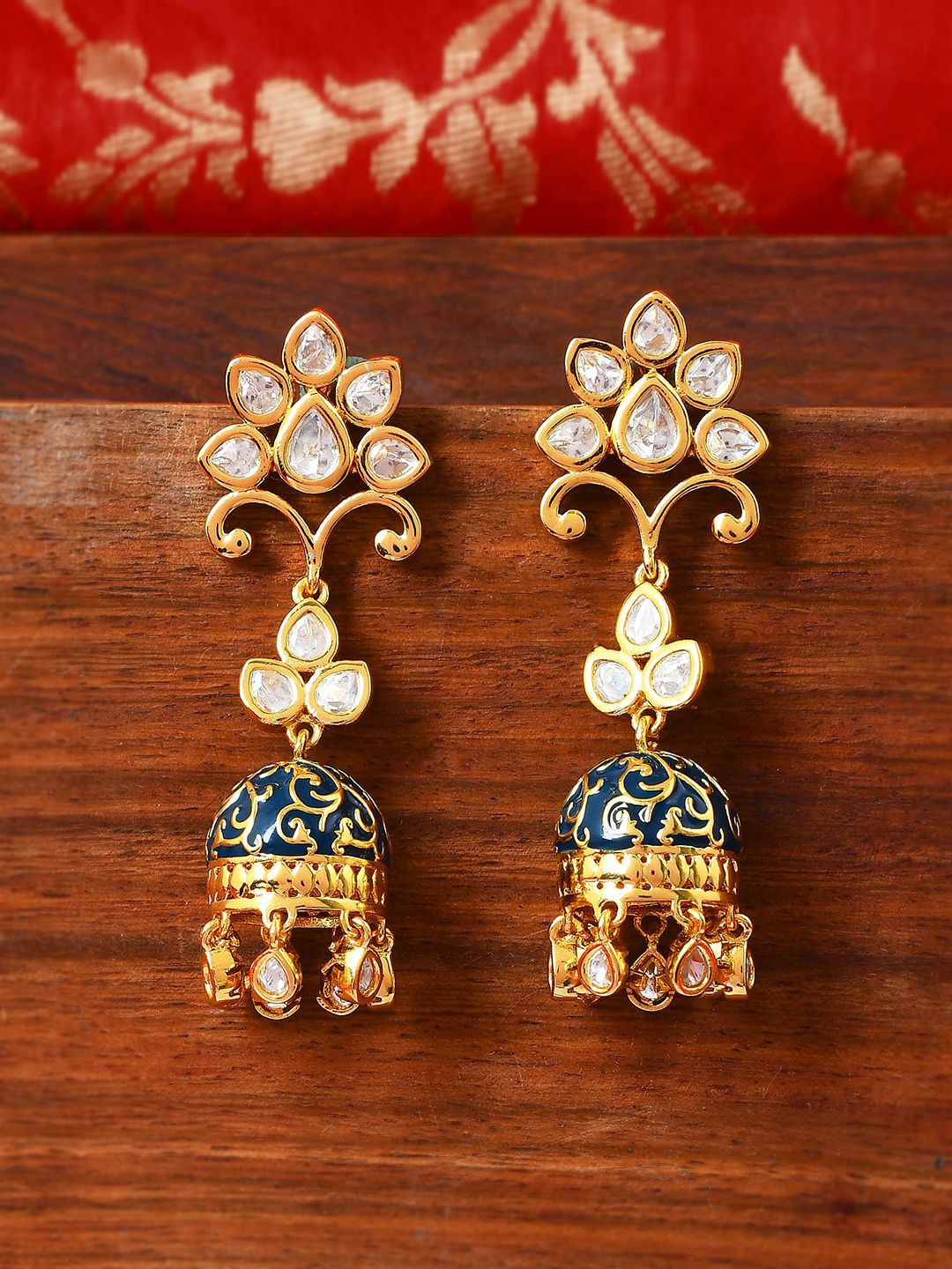 

Voylla Gold Plated Contemporary Kundan Jhumkas