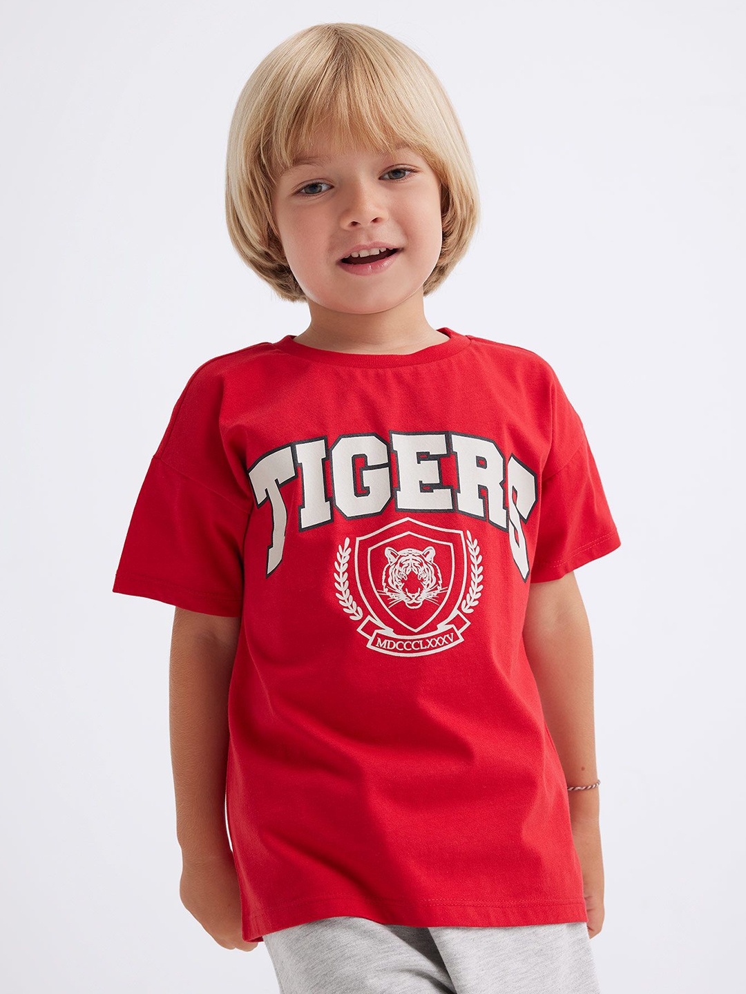 

DeFacto Boys Typography Printed Round Neck Cotton T-shirt, Red