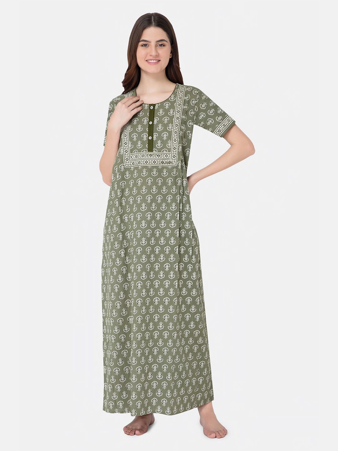 

NAIDU HALL Printed Maxi Nightdress, Green