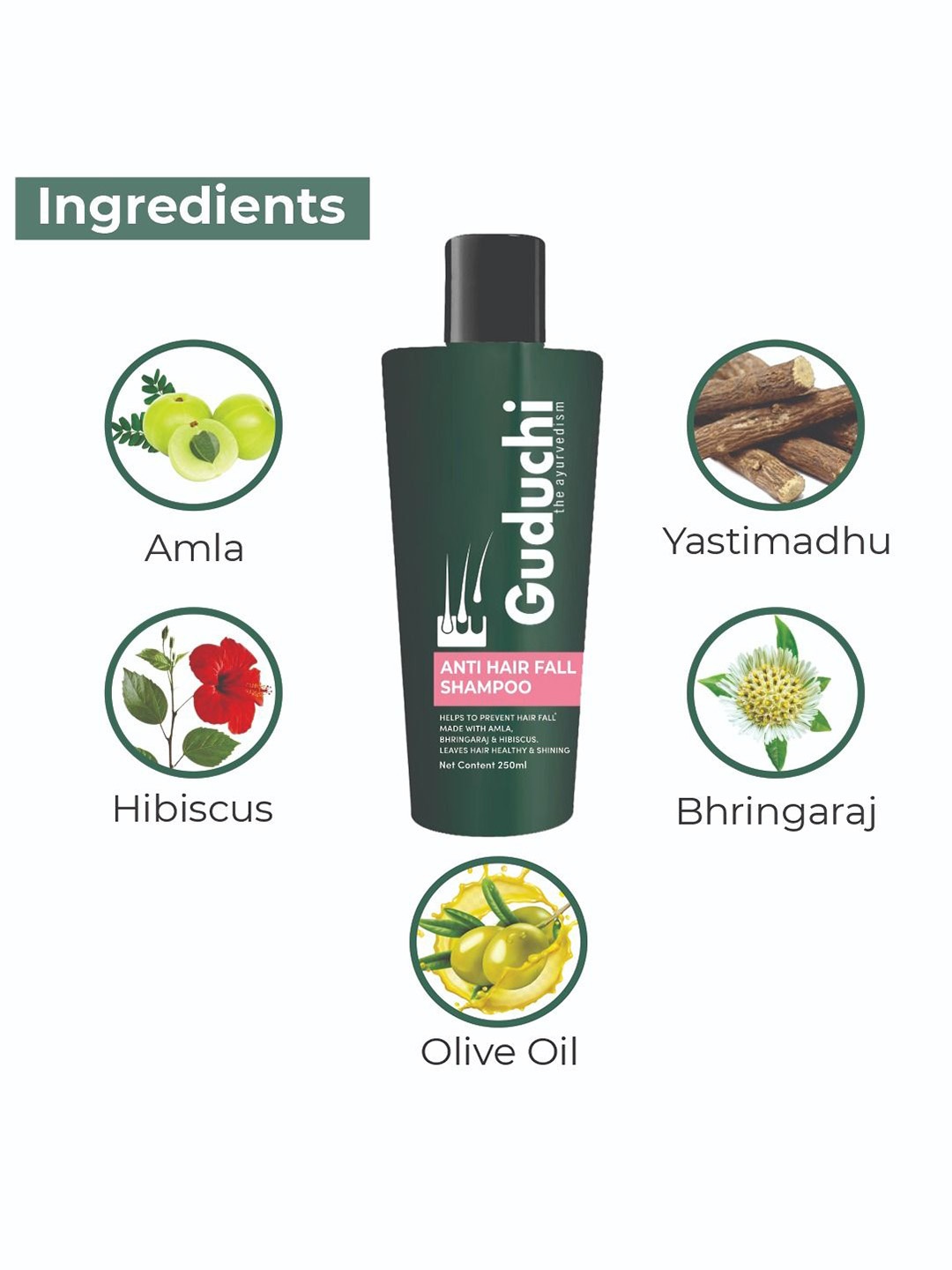 

Guduchi Ayurveda Anti Hair Fall Shampoo With Amla-250ml, Green