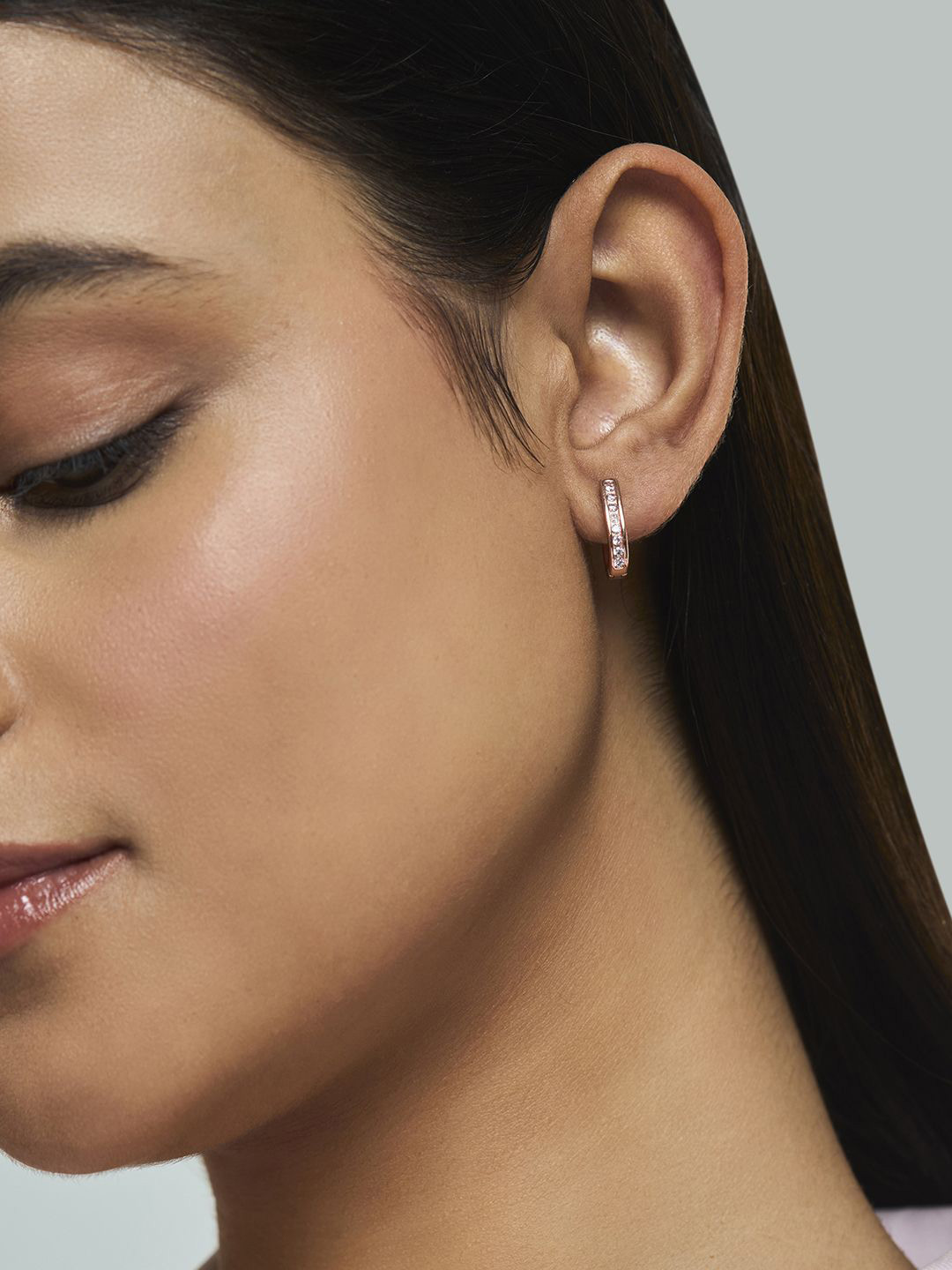 

Kushal's Fashion Jewellery Sterling Silver Cubic Zirconia Rose Gold-Plated Hoop Earrings